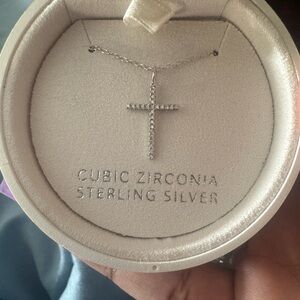 Sterling Silver Cross Necklace with Cubic Zirconia